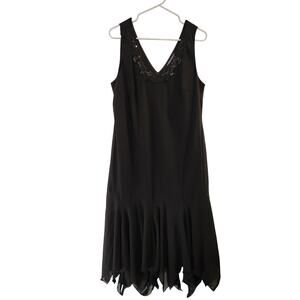 Roaman's Sleeveless V-Neck Midi Tiered Dress Sequin Floral Retro Black Size 16W